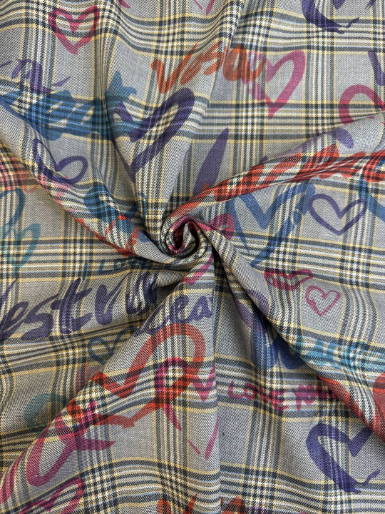 Костюмная принт клетка, беж/серый/черный BST3853