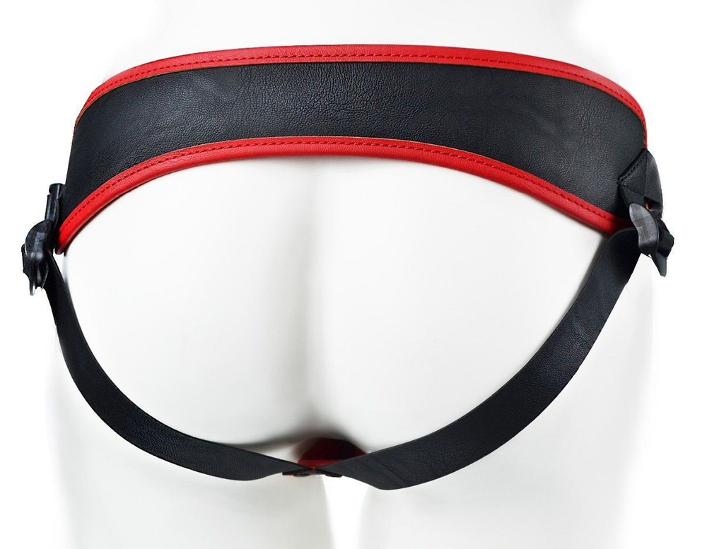 Красно-черный женский пояс с 2 способами крепления насадок и вагинальной пробкой (Цвет: красный с черным)