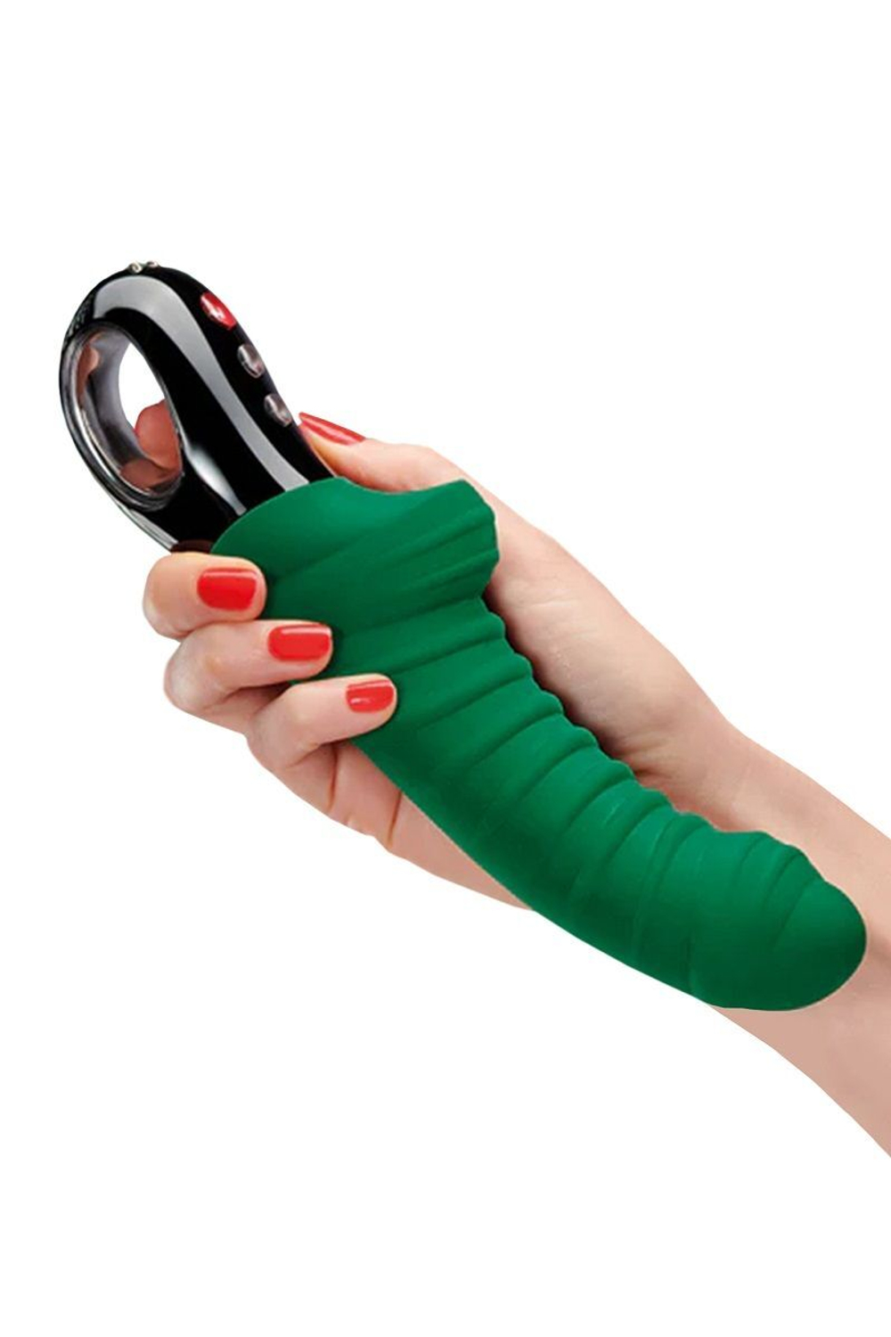 Зеленый вибратор с рёбрышками Tiger - 23 см. (Цвет: зеленый)