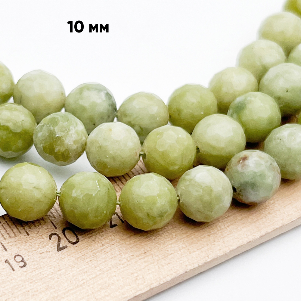 Серпентин граненый бусины, диаметр около 9,7-10 мм, цена за 9 шт (1/4 нити)