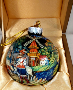 Шар новогодний с полной росписью "Кот в сапогах" в футляре