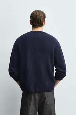 ZARA КАРДИГАН ИЗ 100% ШЕРСТИ С УЗОРОМ, СИНИЙ