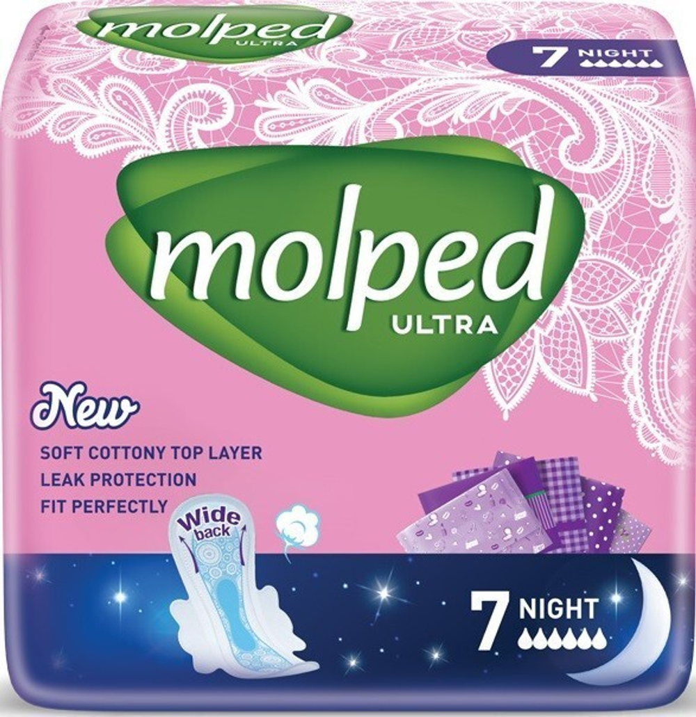 Гигиенические прокладки Molped Ultra Night 6 капель, 7 шт
