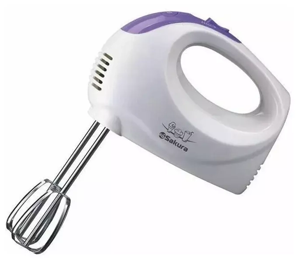 Миксер Sakura SA-6314V, ручной, 200 Вт, 5 скоростей, бело-фиолетовый