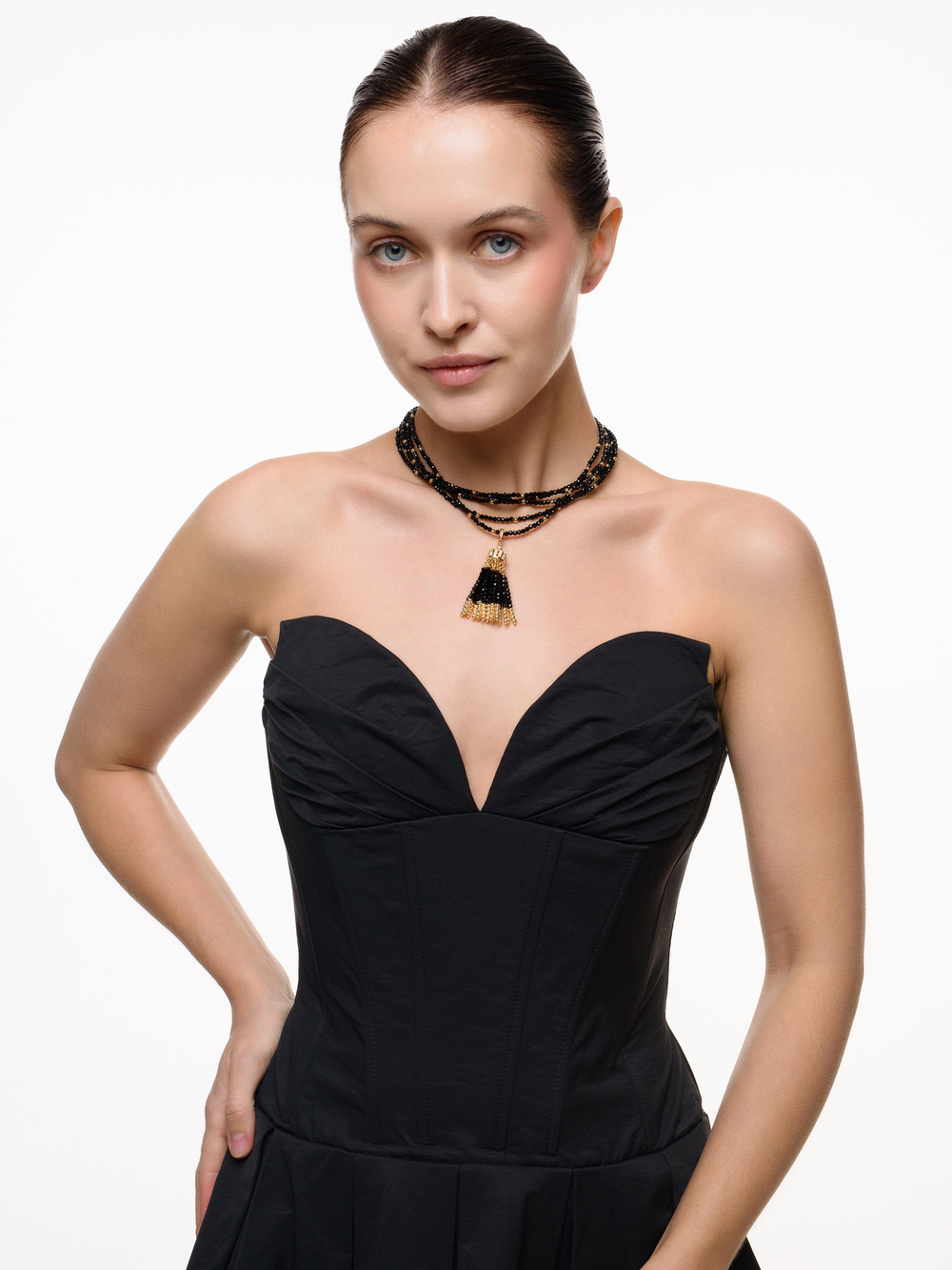 Колье "Queen" Gold черный агат