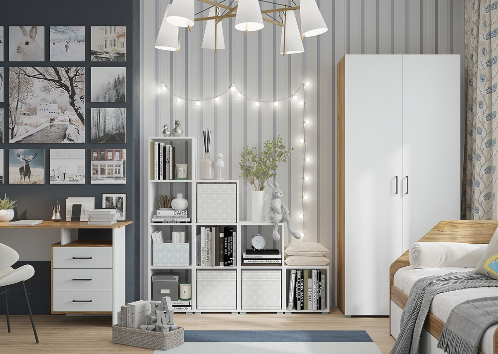 Шкаф для одежды распашной с полками и штангой дуб крафт золотой/графит серый 90х48х205,2 см