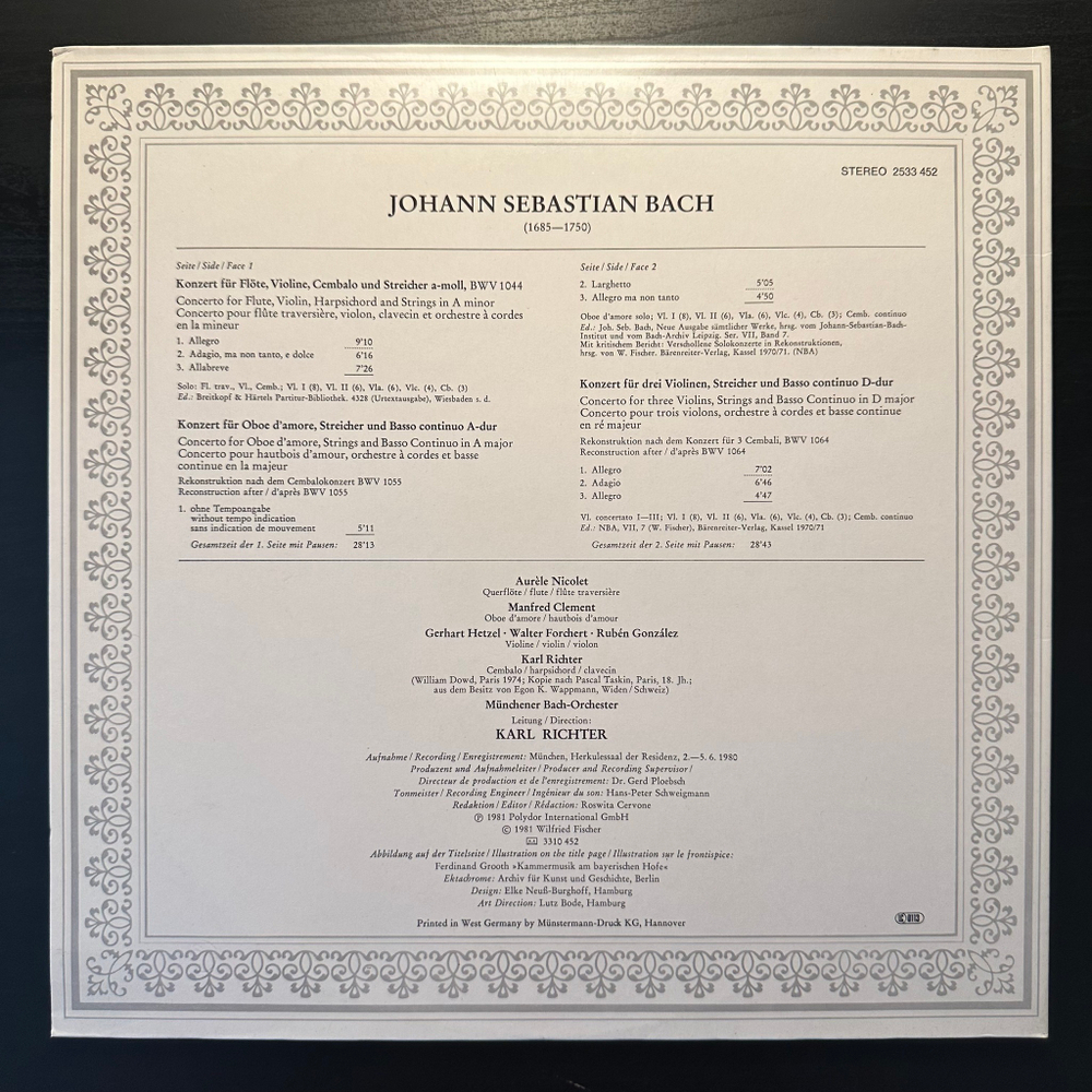 Бах - Тройные концерты, Концерт для гобоя д'Амур (Германия 1981г.)