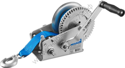 ЗУБР 1.1 т, 10 м, ручная барабанная тяговая ленточная лебедка, Профессионал (43115-1.1)