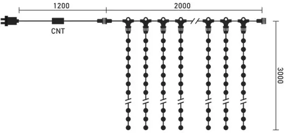 Светодиодный занавес Sealed с супер-мерцанием 2*3 м., 220V., 600 теплых белых LED ламп, черный каучук, Beauty Led (LL602ABL-1-2WW)