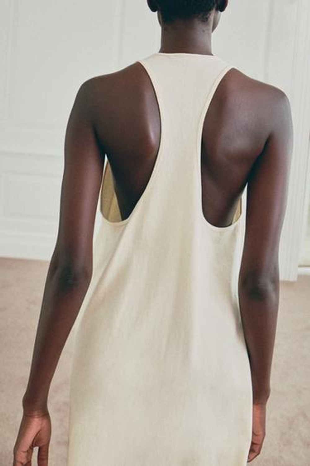 ZARA ДЛИННОЕ ХЛОПКОВОЕ ПЛАТЬЕ, ЭКРЮ