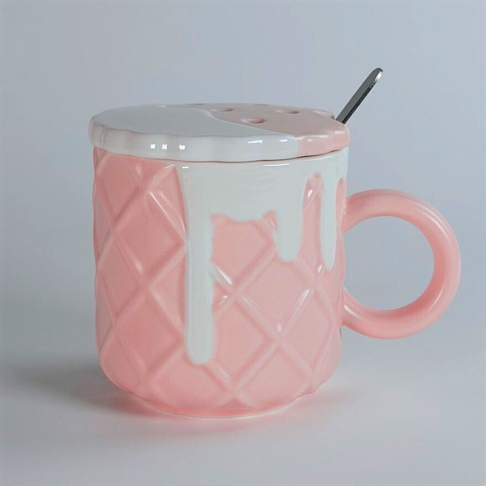 Lenardi 164-030 Кружка 450мл с крышкой и ложкой в под.уп.(х24)Фарфор