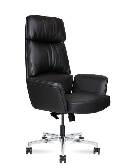 Кресло офисное Норден / Бонно / Bonno / черная кожа / алюминиевая база
