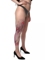 Женские колготки +size с имитацией тату на правой ножке (Размер: XL-XXL-XXXL) (Цвет: бежевый)