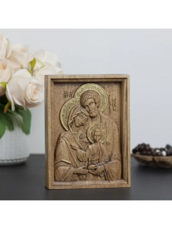 Святое семейство икона деревянная резная, ясень (2)