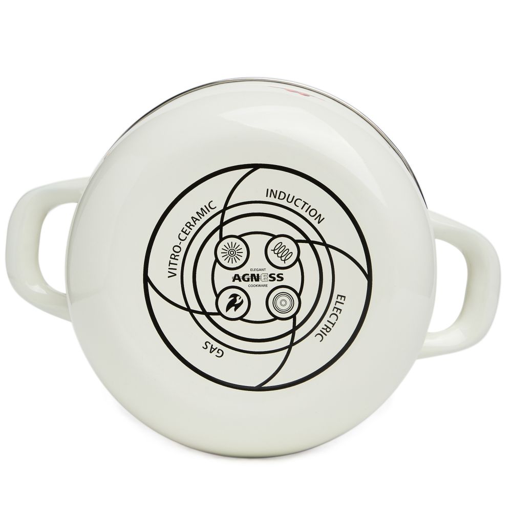 КАСТРЮЛЯ AGNESS ЭМАЛИРОВАННАЯ С ЭМАЛ.КРЫШКОЙ СЕРИЯ "СНЕГИРИ", 1.5 Л, 16*10 СМ