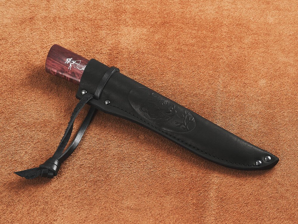 Якутский нож "Амга", сталь Х12МФ, рукоять гранатовая стабилизированная карельская береза / рисунок