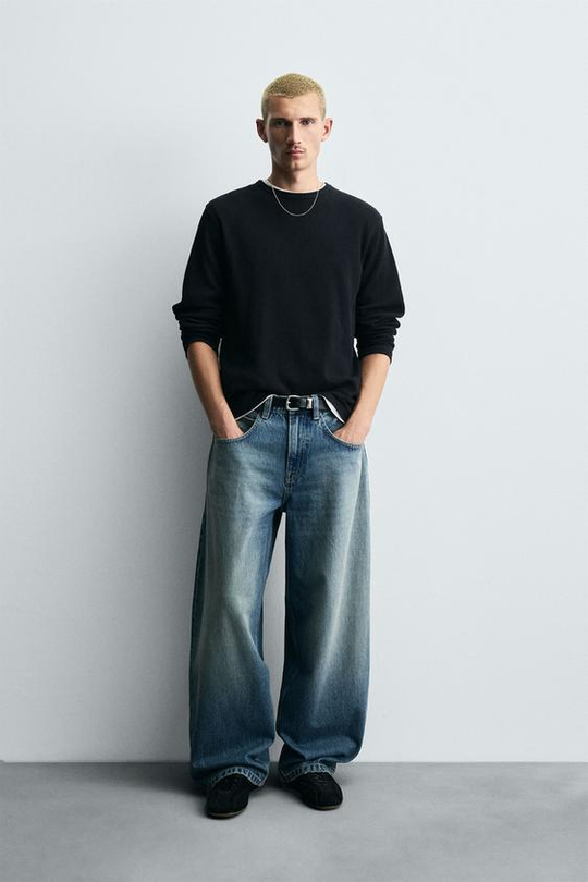 ZARA ДЖИНСЫ BALLOON FIT, ВЫЦВЕТШИЙ СИНИЙ