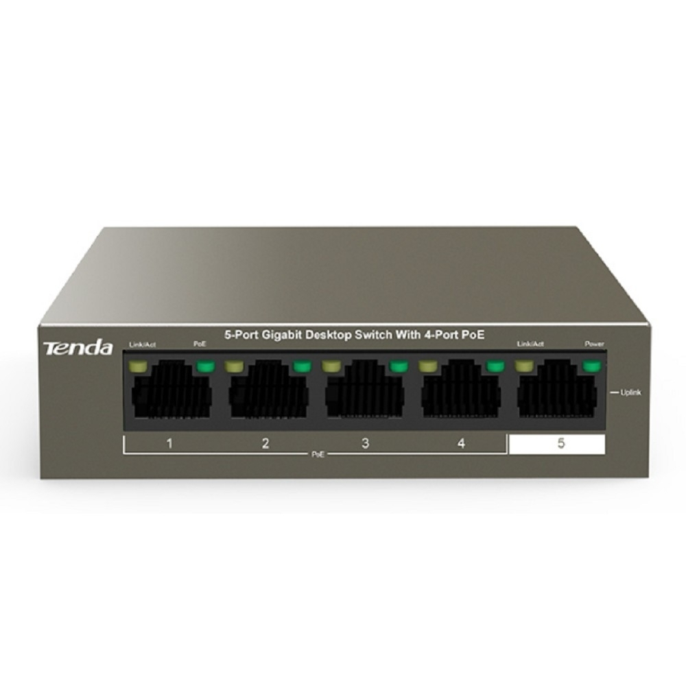 Коммутатор TENDA TEG1105P-4-63W Коммутатор настольный 5-Ports 10/100/1000 Base-T 4-Ports PoE(PoE бюджет 58W)