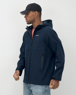 Ветровка спортивная мужская с капюшоном softshell темно-синего цвета 9563TS