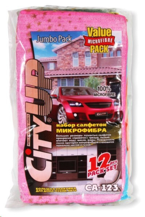 Салфетка из микрофибры Jumbo набор из 12 шт 35*40 см (цветная) (City UP)