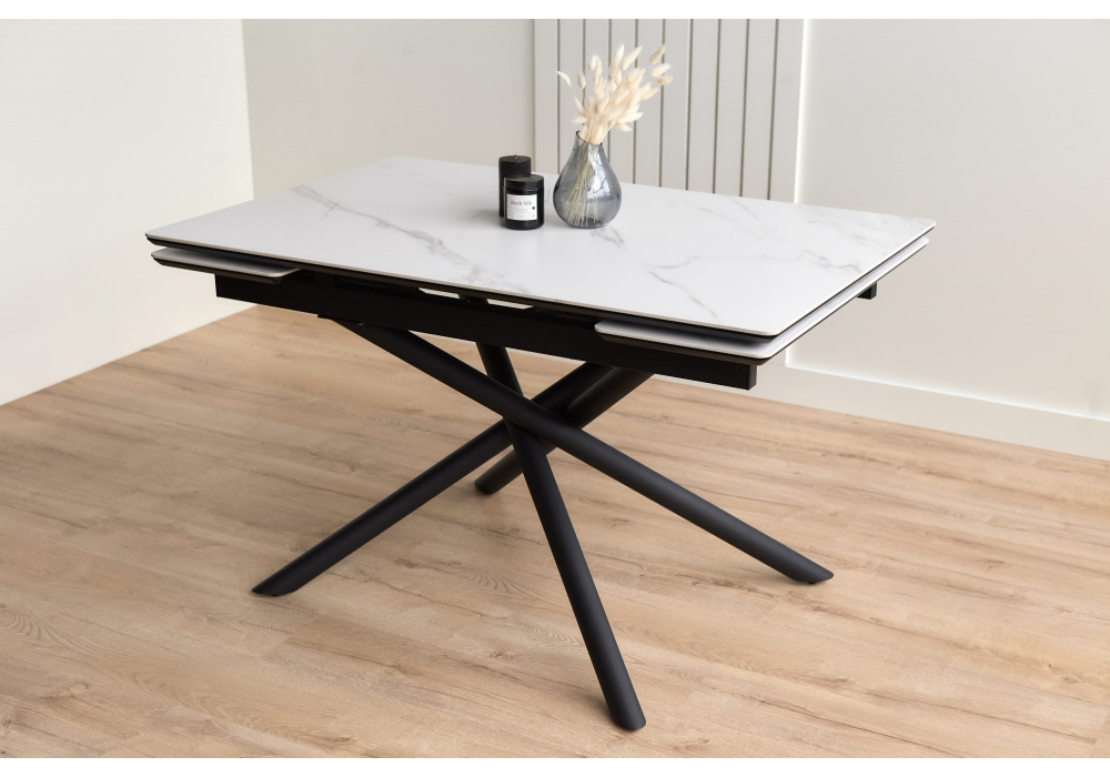 Керамический стол Woodville Мэриан 120(180)х80 snow alpin white, черный, ножки черные