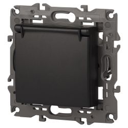 14-2103-05 ЭРА Розетка 2P+E Schuko со шторками с крышкой, 16A-250В, IP20, Эра Elegance, антрацит