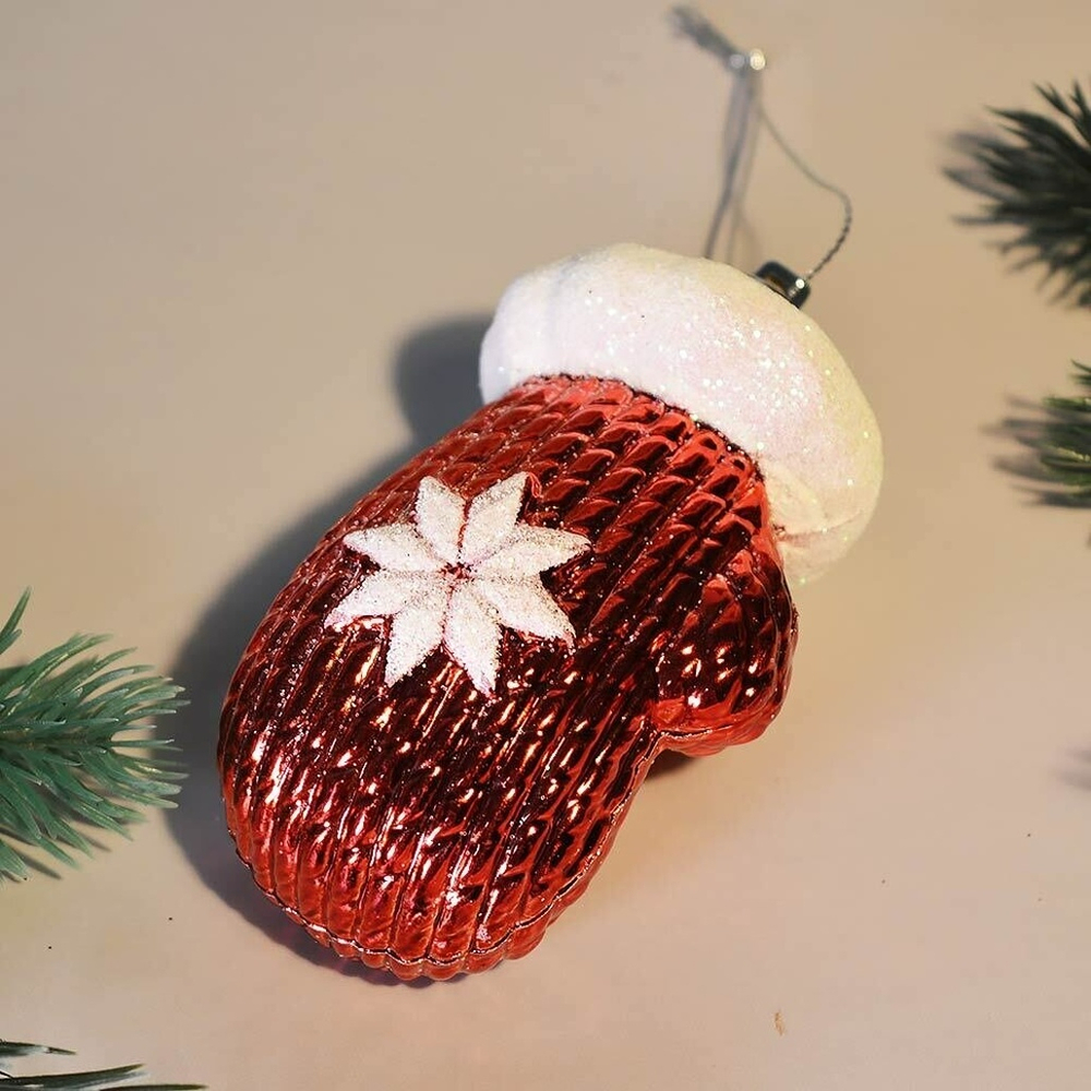 Елочная игрушка "Новогодняя варежка" 5*4*10см, красный