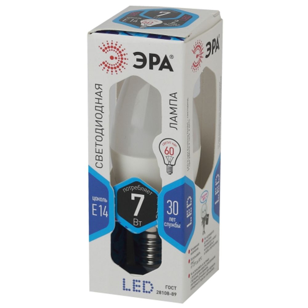 Лампа светодиодная ЭРА STD LED B35-7W-840-E14 7Вт свеча нейтральный белый свет Е14 | Лампы cветодиодные Свеча (B/C)