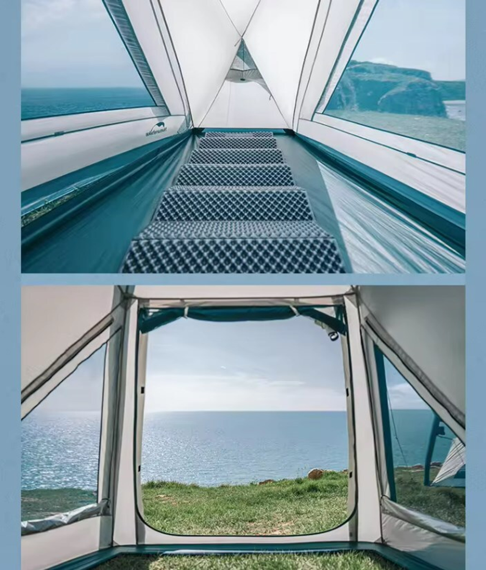 Палатка Naturehike Lingfeng Air 7.3 2-местная, быстросборная, надувной каркас, бело-голубая