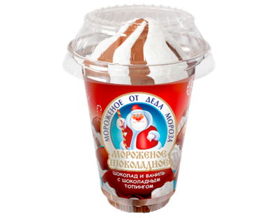 Мороженое от Деда Мороза ванильное и шоколадное с шоколадным топпингом, пластиковый стаканчик, 180г