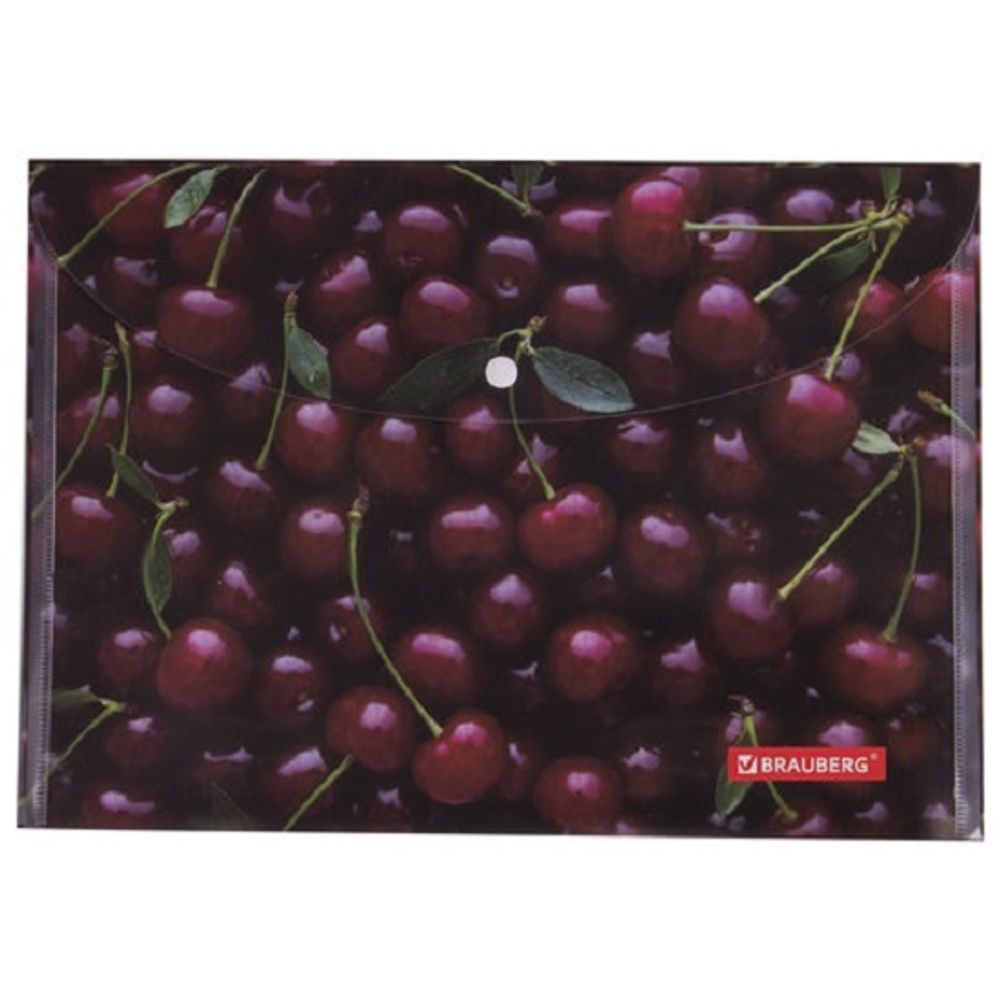 Папка-конверт на кнопке А4, Brauberg Вишня, 160мкм