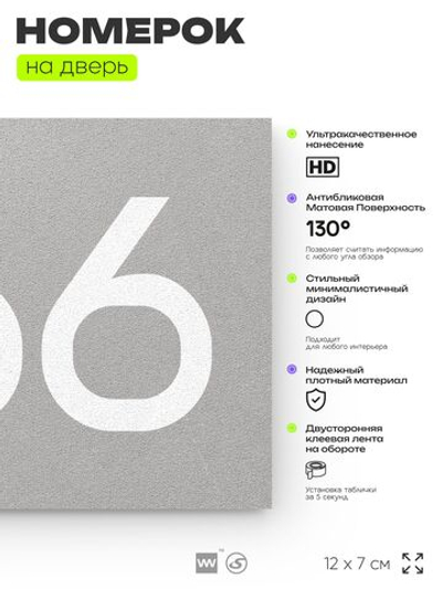 Номер на дверь 966, табличка на дверь для офиса, квартиры, кабинета, аудитории, склада, серая 120х70 мм, Айдентика Технолоджи