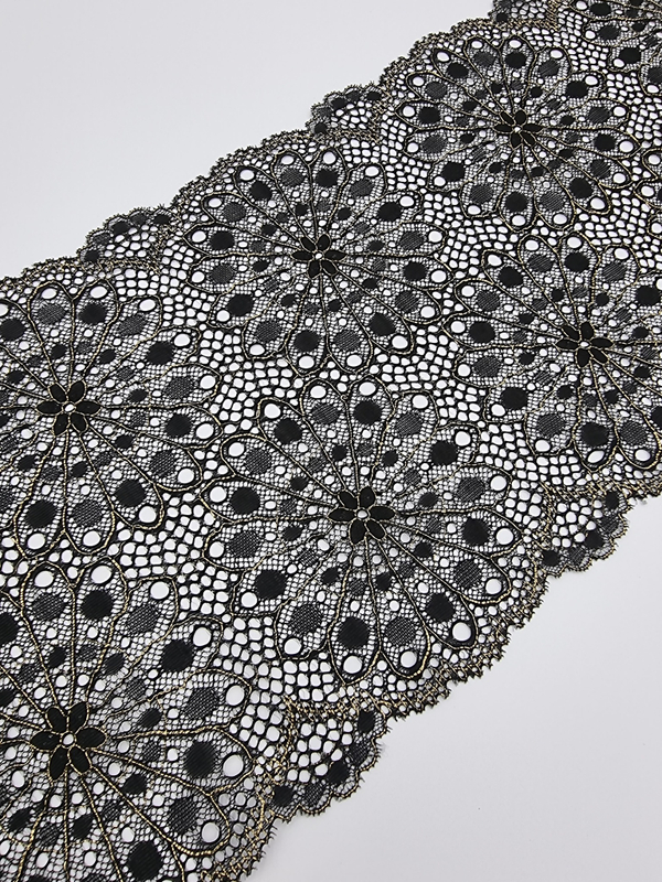 Кружево эластичное чёрный/золото К621