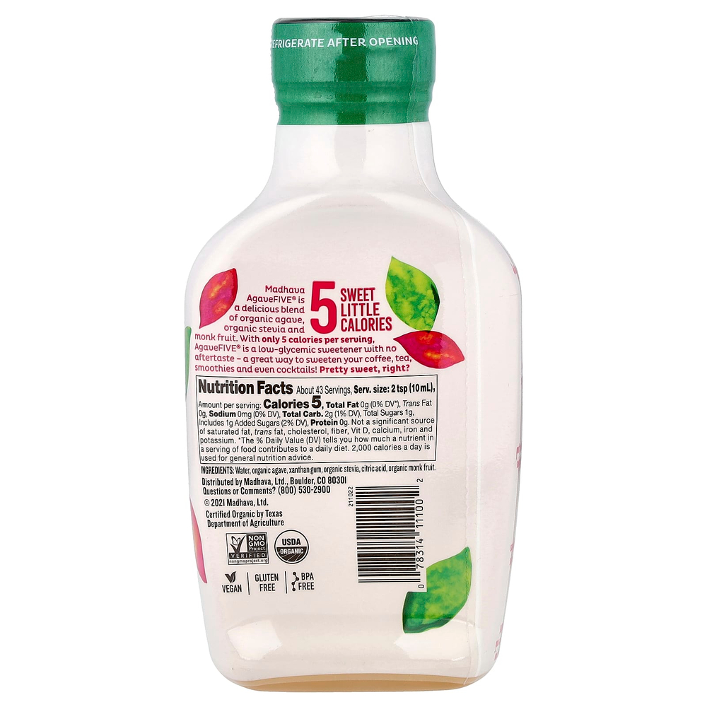 Madhava, Clean & Simple, Organic Agave Five®, подсластитель с низким гликемическим индексом, 454 г (16 унций)