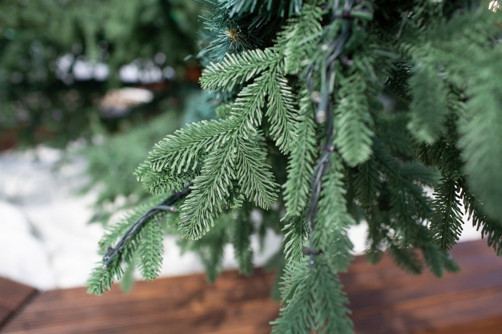 Светодинамическая елка ствольная со скамейкой, встроенная гирлянда: Холодный свет - "Лесная" (Литая хвоя) 14 м