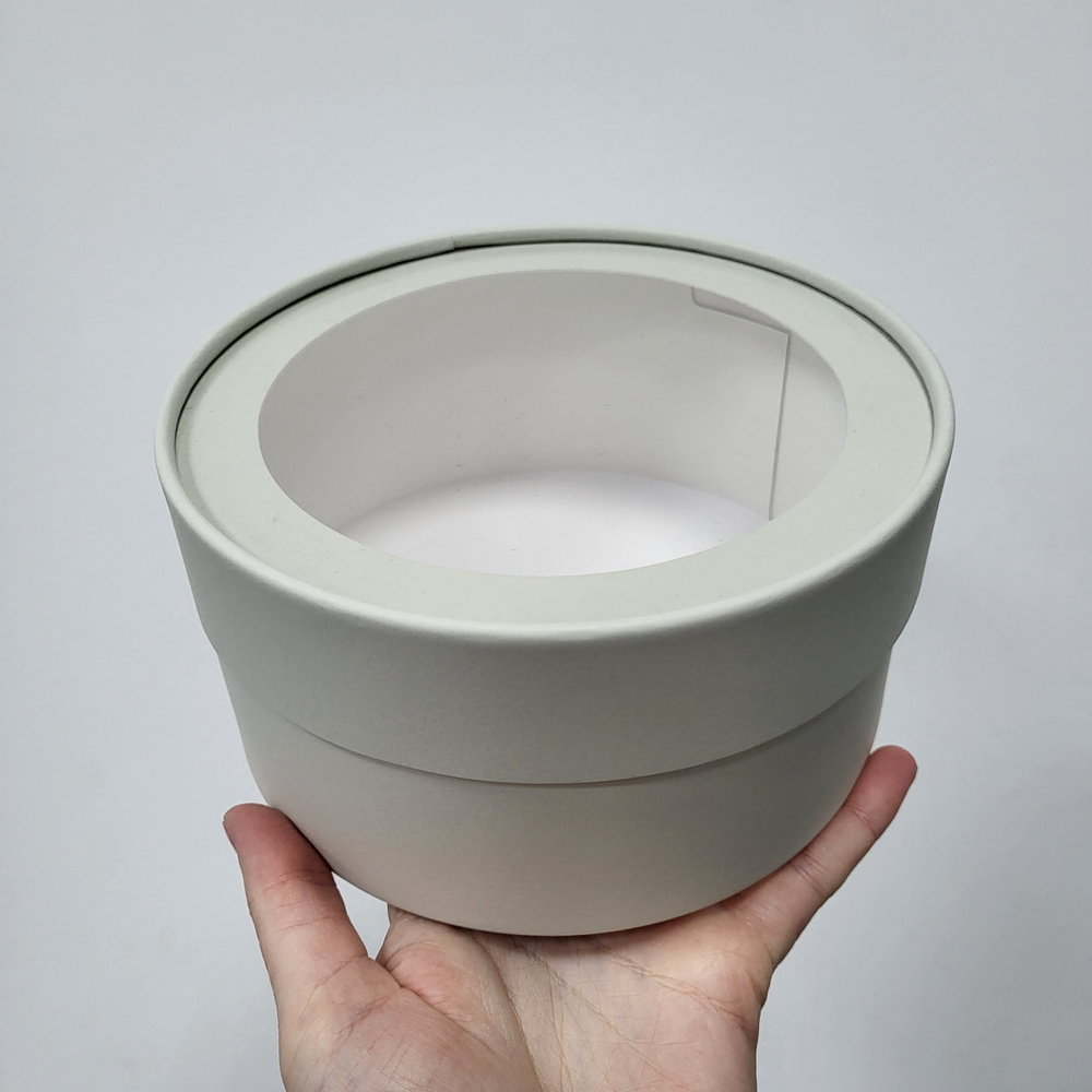 Коробка ТУБУС плотный с окном d=16 см h=8 см (Серый)