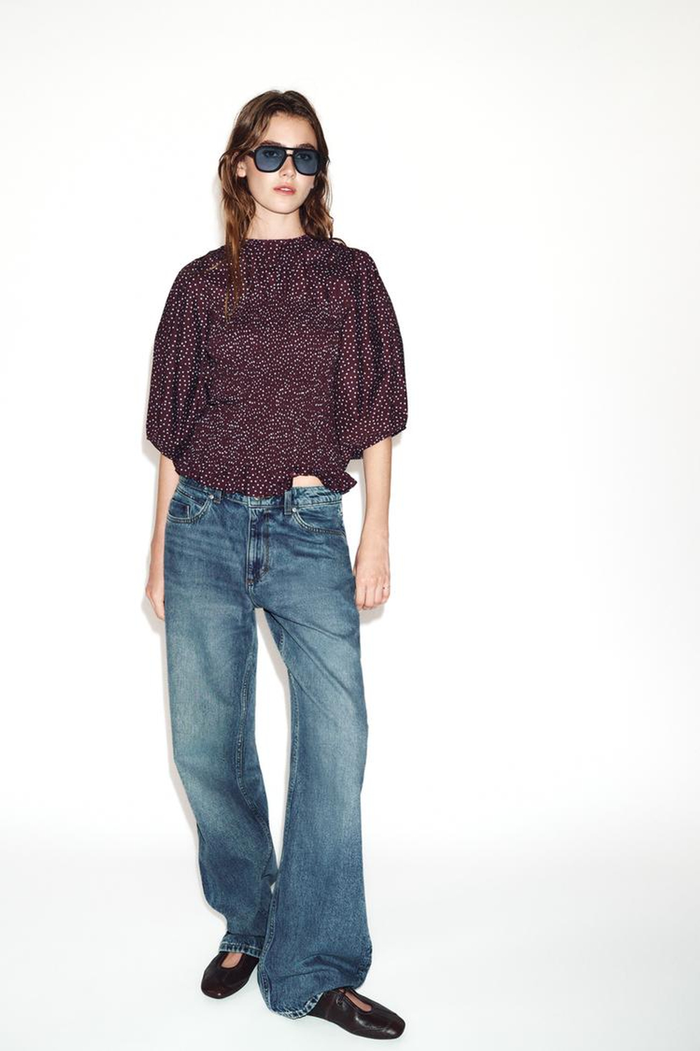 ZARA БЛУЗА В ГОРОШЕК С ОБЪЕМНЫМИ РУКАВАМИ, РАЗНОЦВЕТНЫЙ