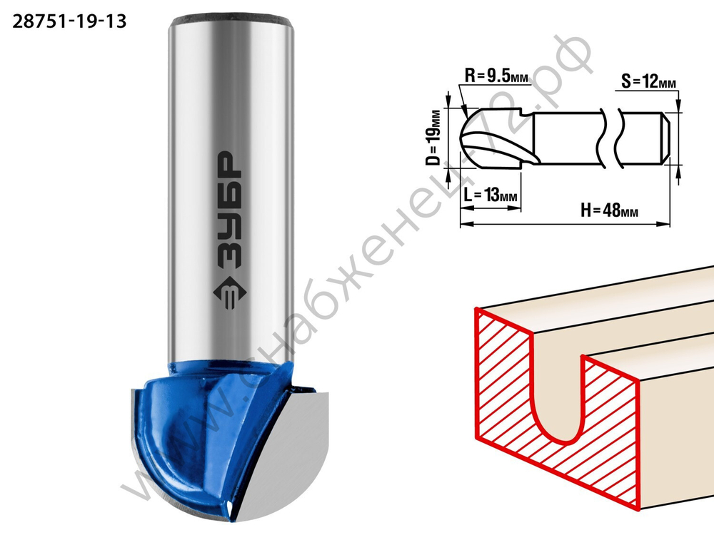 ЗУБР 19x13мм, радиус 9.5мм, фреза пазовая галтельная