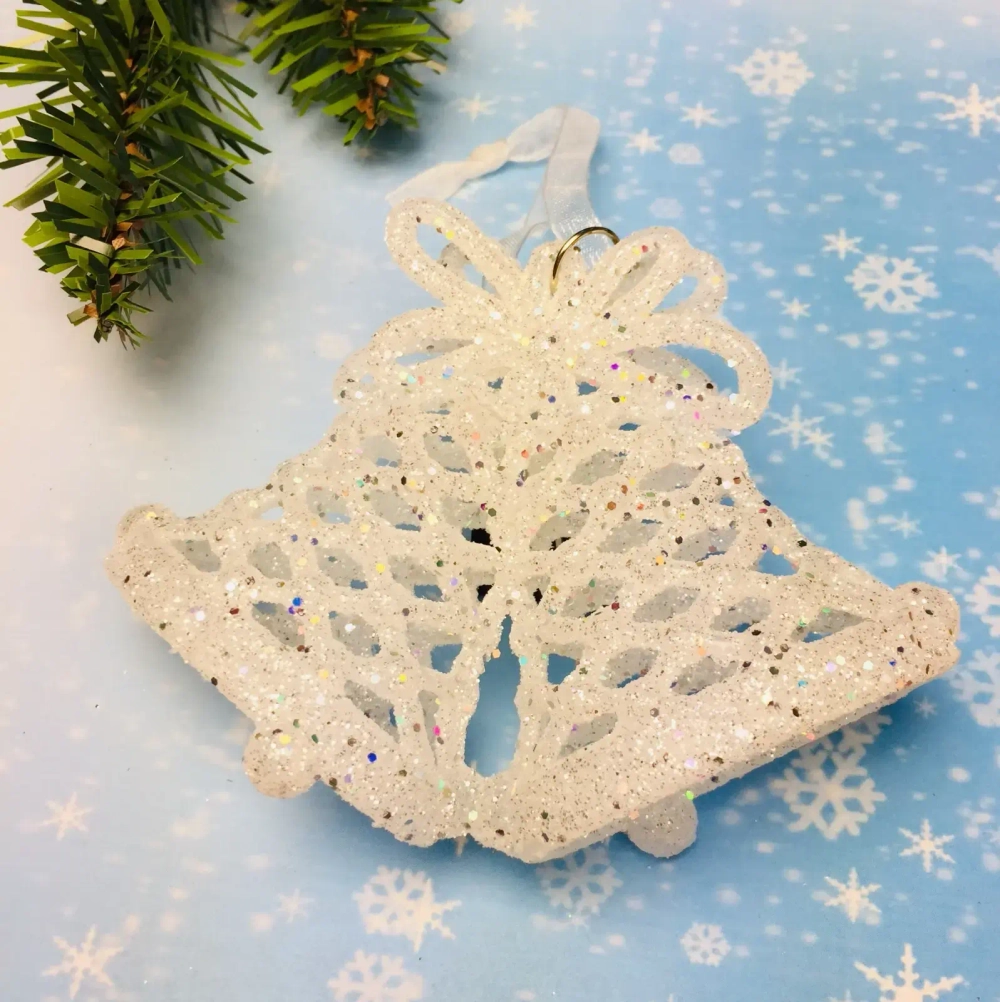 Подвеска «Колокольчики ажурные» 10 см, белый блеск