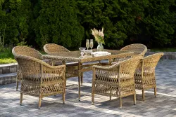 "Амароне" обеденная группа из искусственного ротанга на 6 персон, цвет соломенный