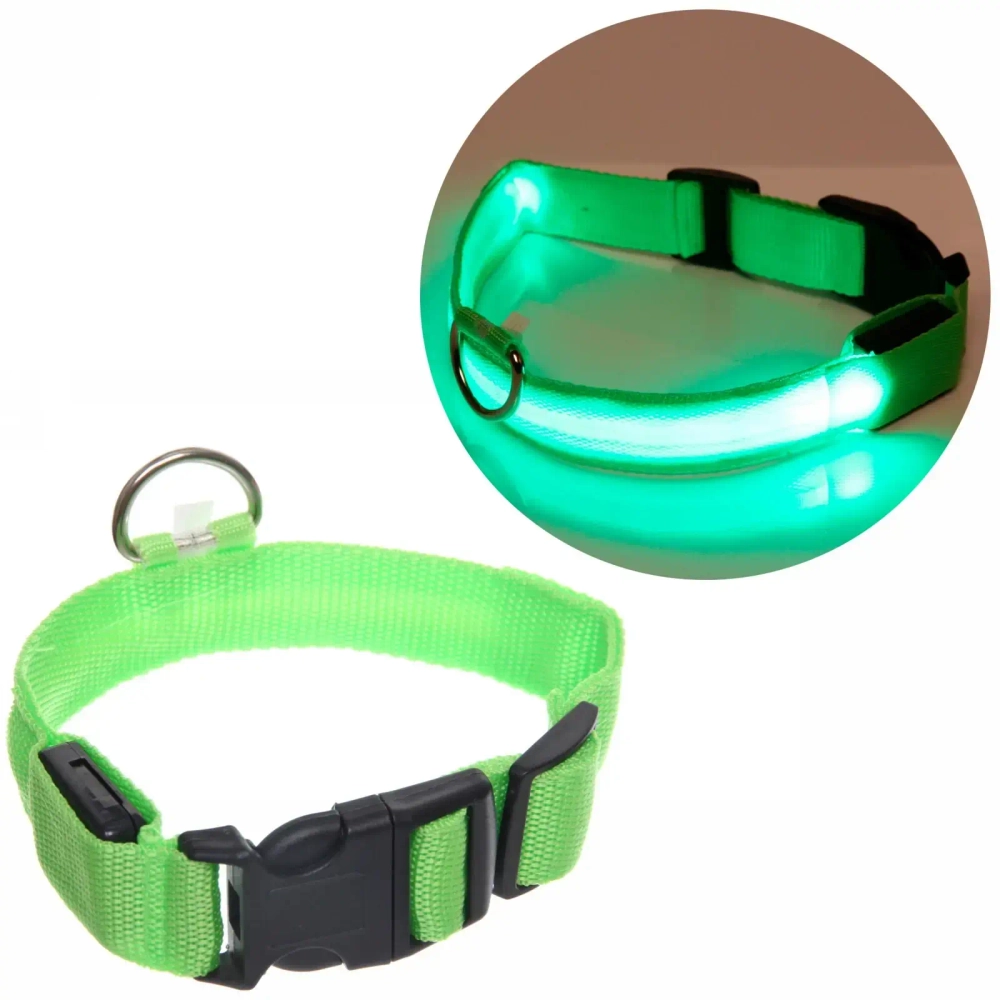 Ошейник для собак «Люмисцент» 2,5*40см светящийся, цвет зеленый Ультрамарин