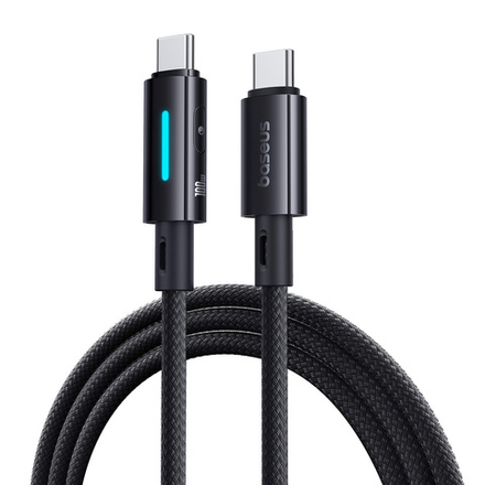 USB-C Кабель Baseus Lit Button-Control Charging+Data 100W 1-2m - Cosmic Black