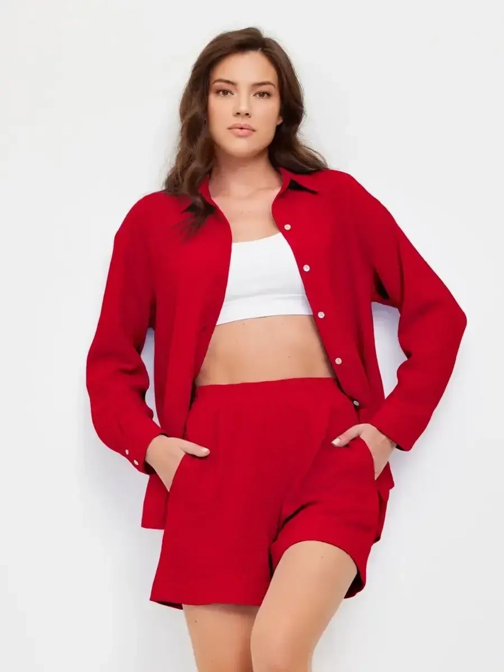 Костюм - пижама с шортами из муслина домашний оверсайз