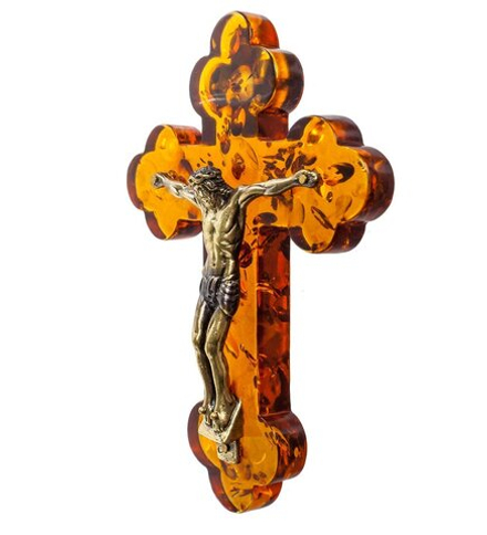 AM-1262 Фигурка «Распятие Иисуса Христа» (латунь, янтарь)