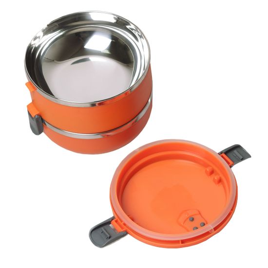 Ланч бокс двойной 1400 мл. круглый Kamille КМ-2106 (пластик, нержавеющая сталь)