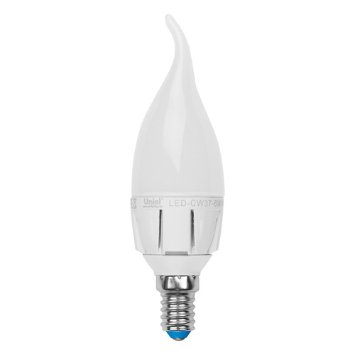 LED-CW37-6W/NW/E14/FR/DIM ALP01WH Лампа светодиодная диммируемая. Форма свеча на ветру, матовая колба. Материал корпуса алюминий. Цвет свечения белы