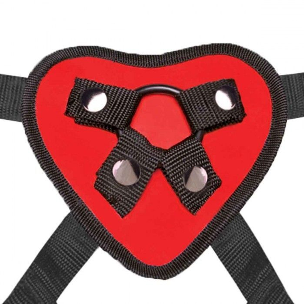Красный поясной фаллоимитатор Red Heart Strap on Harness & 5in Dildo Set - 12,25 см. (Цвет: красный с черным)