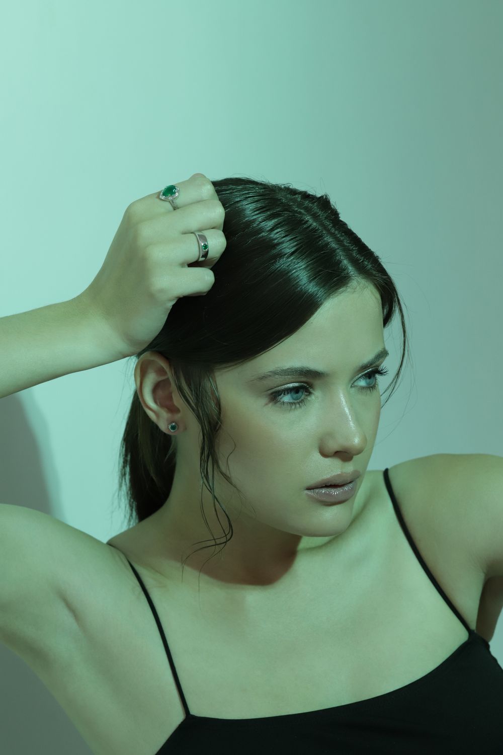 Серьги Crystal Square c зеленым агатом