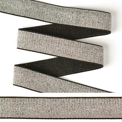 Резинка TBY тканая 25 мм металлизированная черный/серебро