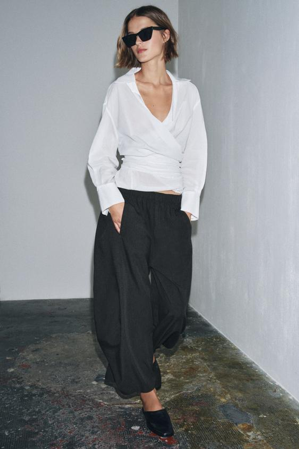 ZARA ОБЪЕМНЫЕ СВОБОДНЫЕ БРЮКИ ИЗ ШЕРСТИ ZW COLLECTION, ТЕМНО-СЕРЫЙ